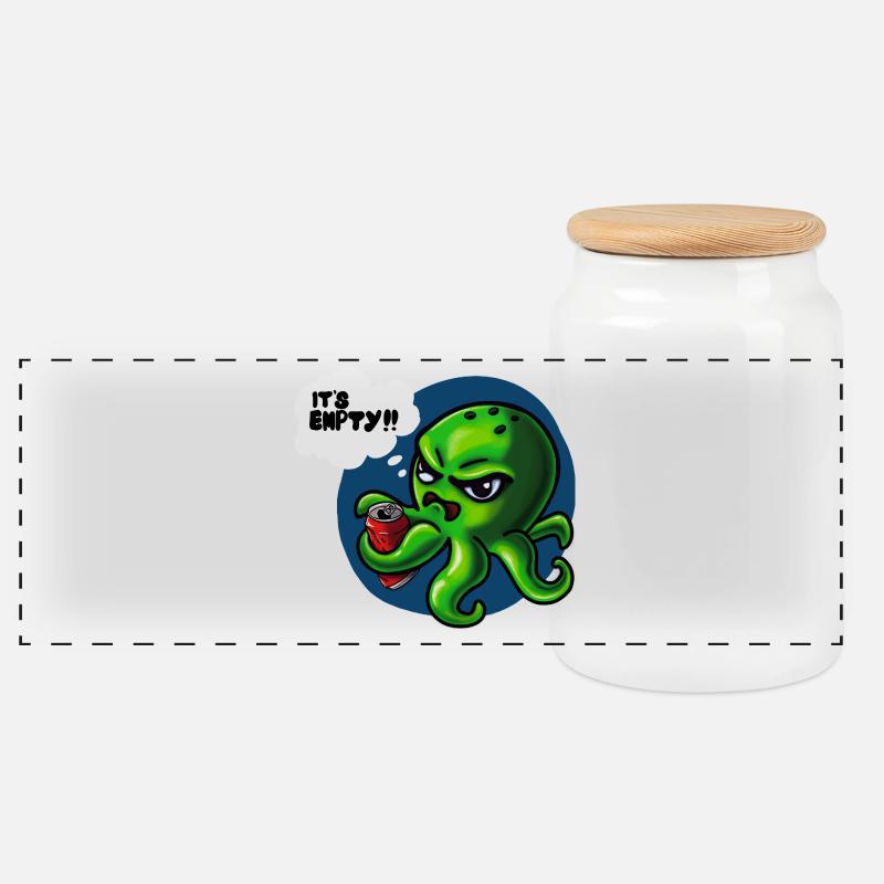 Grumpy Kraken - Panorama Keksdose mit Holzdeckel - Weiß