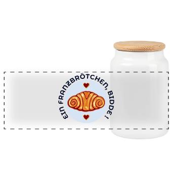 Franzbrötchen Gebäck - Panorama Keksdose mit Holzdeckel - Weiß - Vorne