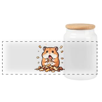 Gourmet hamsters and peanuts - Panoramic Cookie Jar with Wooden Lid - white - Front
