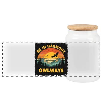 Owl Harmony at Sunset - Panoramic Cookie Jar with Wooden Lid - white - Front