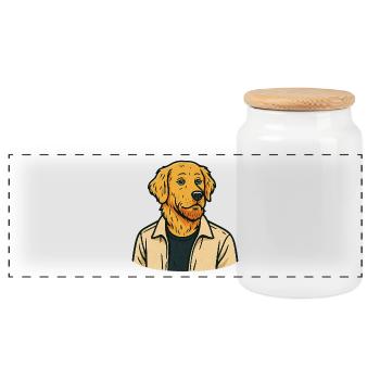 Golden Retriever as Human Funny Dog Shirt - Panoramic Cookie Jar with Wooden Lid - white - Front