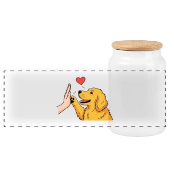 T-shirt Chien Golden Retriever High Five - Design  - Boîte à biscuits avec couvercle en bois - blanc - Devant