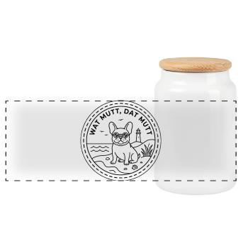 Wat mutt dat mutt Bouledogue français au bord de la mer - Boîte à biscuits avec couvercle en bois - blanc - Devant