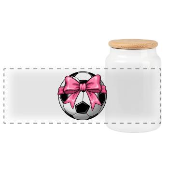 Girls' Football T-shirt with Pink Bow - Coquett's Design - Panoramic Cookie Jar with Wooden Lid - white - Front