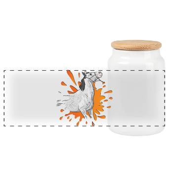 A grey horse in an orange inkblot - Panoramic Cookie Jar with Wooden Lid - white - Front