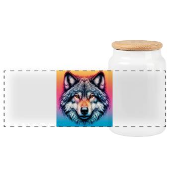 Loup - Boîte à biscuits avec couvercle en bois - blanc - Devant