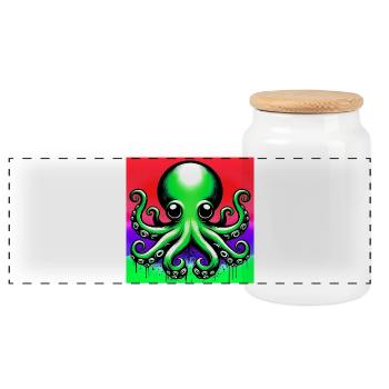 Octopus - Panoramic Cookie Jar with Wooden Lid - white - Front