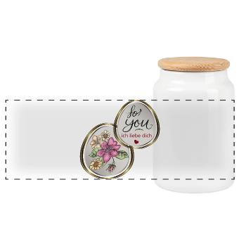 For you blossom heart love - Panoramic Cookie Jar with Wooden Lid - white - Front