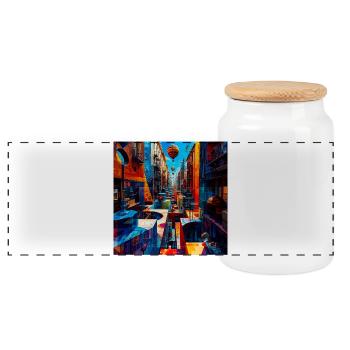 Colorful Street Maze with Balloons - Panoramic Cookie Jar with Wooden Lid - white - Front