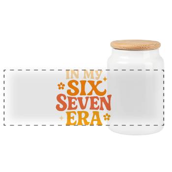 In My Six Seven Era 67 Italian Brainrot Humor Meme - Panoramic Cookie Jar with Wooden Lid - white - Front