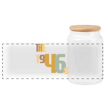 Vintage Year 1946 Birthday 80 Years Gift Idea - Panoramic Cookie Jar with Wooden Lid - white - Front