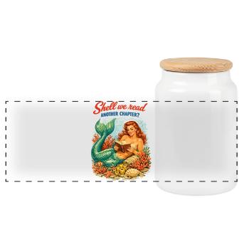 Retro Mermaid: Shell We Read Another Chapter? - Panoramic Cookie Jar with Wooden Lid - white - Front