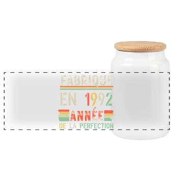 Fabriqué en 1992 – Année de Perfection - Boîte à biscuits avec couvercle en bois - blanc - Devant