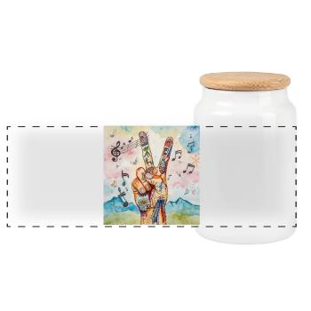 Peace Finger Tattoo Music Art - Panoramic Cookie Jar with Wooden Lid - white - Front