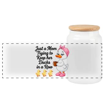 Mom tries to keep her ducks in line - Panoramic Cookie Jar with Wooden Lid - white - Front
