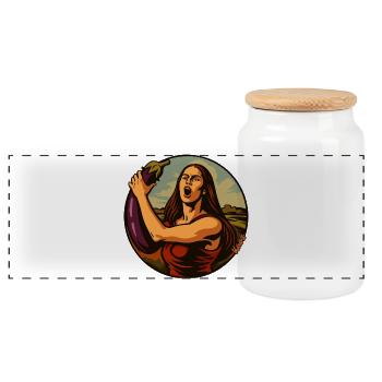 Femme Pop Art avec Aubergine - Boîte à biscuits avec couvercle en bois - blanc - Devant