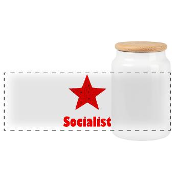 Red Star Socialist Logo Shirt - Panoramic Cookie Jar with Wooden Lid - white - Front