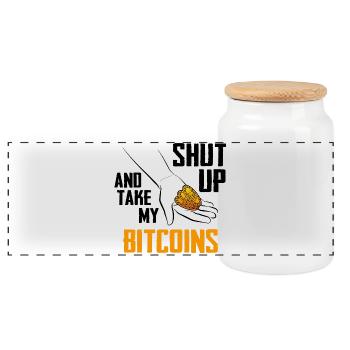 Emblème des pièces de main Bitcoin / Prends mon Bitcoin - Boîte à biscuits avec couvercle en bois - blanc - Devant