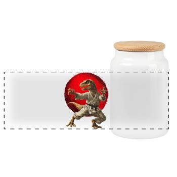 Dinosaurier T-Rex Karate Judo Japan Flagge  - Panorama Keksdose mit Holzdeckel - Weiß - Vorne