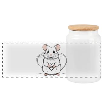 Heart Mouse Charm - Panoramic Cookie Jar with Wooden Lid - white - Front