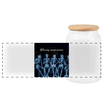 Long Talks Skeleton Row - Panoramic Cookie Jar with Wooden Lid - white - Front
