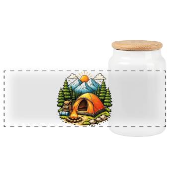 Tente camping bivouac montagne nature - Boîte à biscuits avec couvercle en bois - blanc - Devant