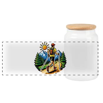 Trail running mountain nature adventure - Panoramic Cookie Jar with Wooden Lid - white - Front