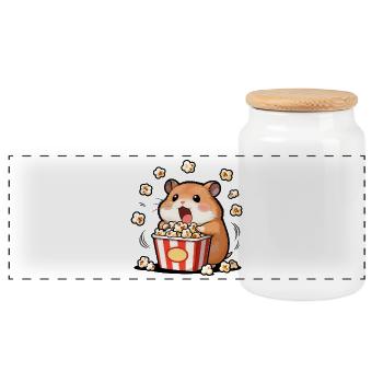 Hamster-Popcorn-Gourmet - Panorama Keksdose mit Holzdeckel - Weiß - Vorne