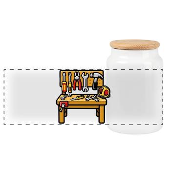 DIY workshop workbench - Panoramic Cookie Jar with Wooden Lid - white - Front