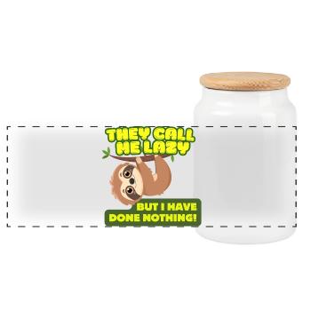 Sie nennen mich faul! - Lazy Sloth Neon-Zitat - Panorama Keksdose mit Holzdeckel - Weiß - Vorne