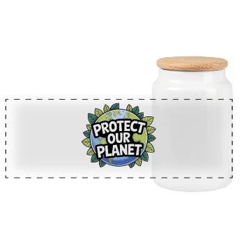 Protéger la Terre – Thème Planète - Boîte à biscuits avec couvercle en bois - blanc - Devant