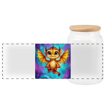 dragon - Panoramic Cookie Jar with Wooden Lid - white - Front