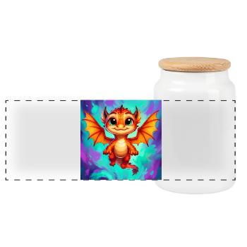 dragon - Panoramic Cookie Jar with Wooden Lid - white - Front
