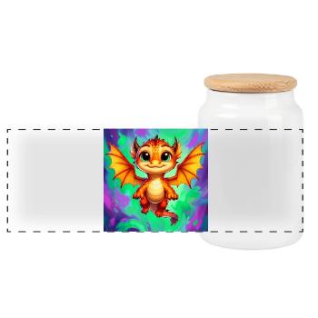 dragon - Panoramic Cookie Jar with Wooden Lid - white - Front