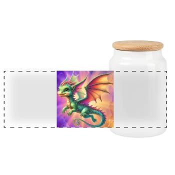 dragon - Panoramic Cookie Jar with Wooden Lid - white - Front