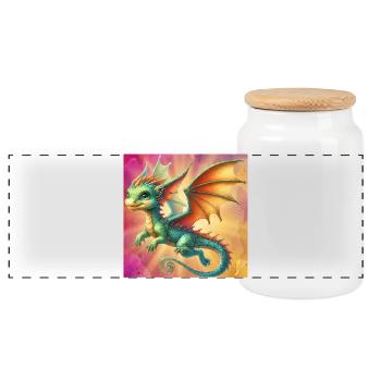dragon - Panoramic Cookie Jar with Wooden Lid - white - Front