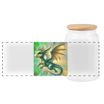 dragon - Panoramic Cookie Jar with Wooden Lid - white - Front