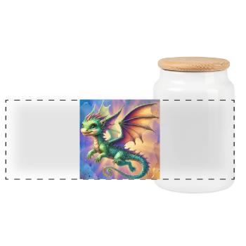 dragon - Panoramic Cookie Jar with Wooden Lid - white - Front