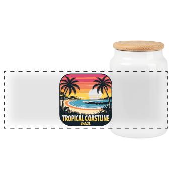 Tropical Coast Brasil Sunset - Panoramic Cookie Jar with Wooden Lid - white - Front
