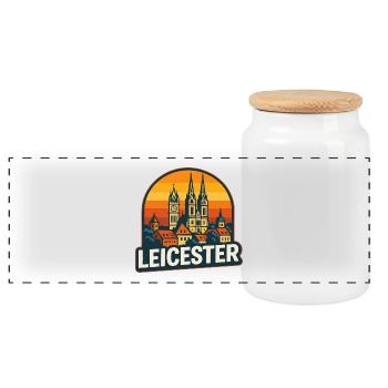 Leicester City Skyline Vintage Rétro Coucher de soleil - Boîte à biscuits avec couvercle en bois - blanc - Devant