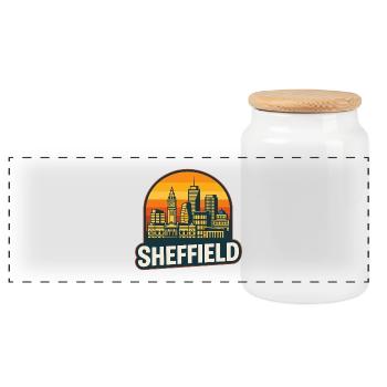 Sheffield Steel City Skyline Retro Sunset Art - Panoramic Cookie Jar with Wooden Lid - white - Front