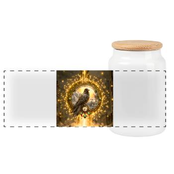 Raven dans l’Anneau Lumineux - Boîte à biscuits avec couvercle en bois - blanc - Devant