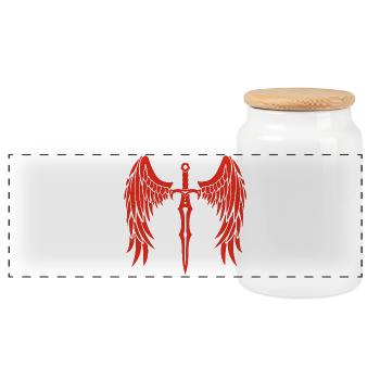 Red Winged Sword - Panoramic Cookie Jar with Wooden Lid - white - Front