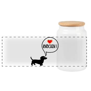 Dackel Hundefutter - Panorama Keksdose mit Holzdeckel - Weiß - Vorne