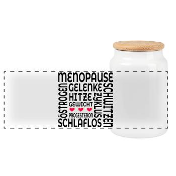 Menopause Symptome Wechseljahre - Panorama Keksdose mit Holzdeckel - Weiß - Vorne