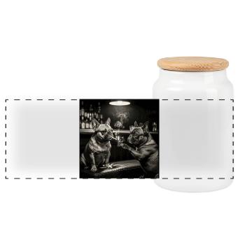 French Bulldog – Cute Bully Dog Design - Panoramic Cookie Jar with Wooden Lid - white - Front