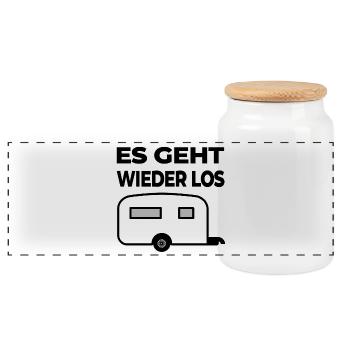 Camping - Panorama Keksdose mit Holzdeckel - Weiß - Vorne