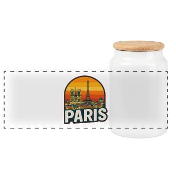 Paris Skyline Retro Sunset Eiffel Tower Art - Panoramic Cookie Jar with Wooden Lid - white - Front