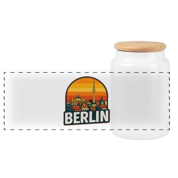 Berlin Skyline Retro Sunset Vintage Design - Panoramic Cookie Jar with Wooden Lid - white - Front