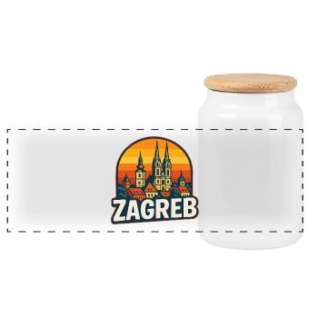 Zagreb City Retro Sunset Skyline Vintage Art - Panoramic Cookie Jar with Wooden Lid - white - Front